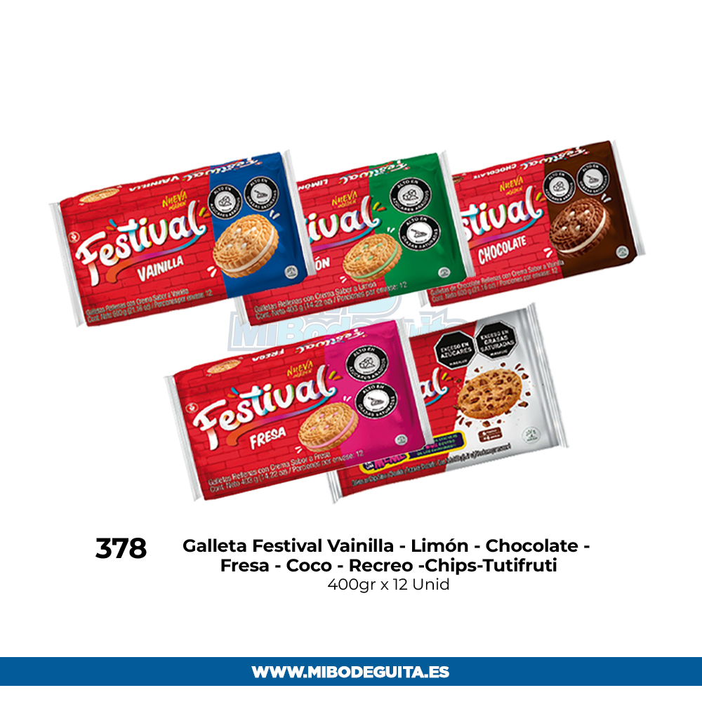 Galletas Festival (limon, chocolate, fresa,coco, recreo,chips, tutifruti)