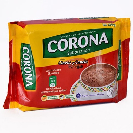 CHOCOLATE CORONA CLAVO Y CANELA 250g Cx12