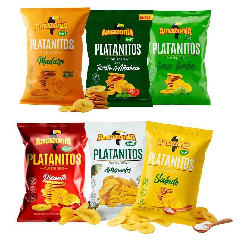 Platanitos: ·Maduros·Tomate & Albaca·Lima Limón·Picantes·Artesanales·Salado· AMAZONIA 75g x  12 Unid