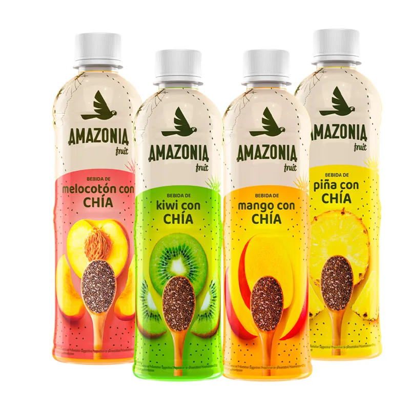 Bebida de Chía: Melocotón·Kiwi·Mango·Piña AMAZONIA 450mlx  12 Unid