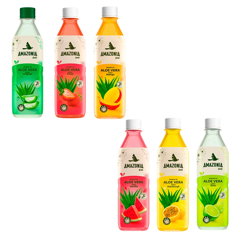 Bebida Aloe Vera: Fresa·Mango·Sandia·Maracuyá·Lima· AMAZONIA 500mlx  12 Unid